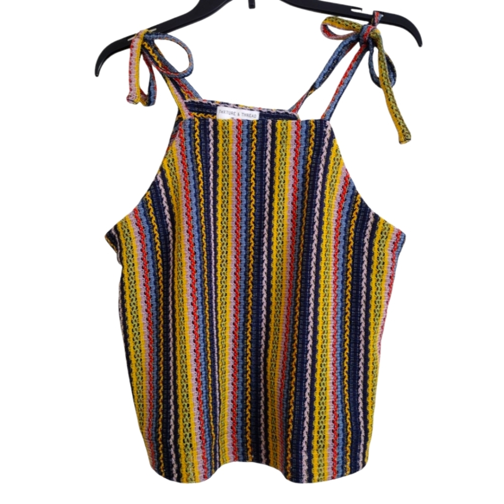 Tie-Shoulder Striped Knit Tank Top - Yellow Multi